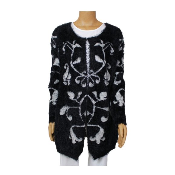 Cleo Black White Eyelash Knit Cardigan - Picture 1 of 15